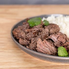 Ready To Eat Canned Beef With Rice On A Plate