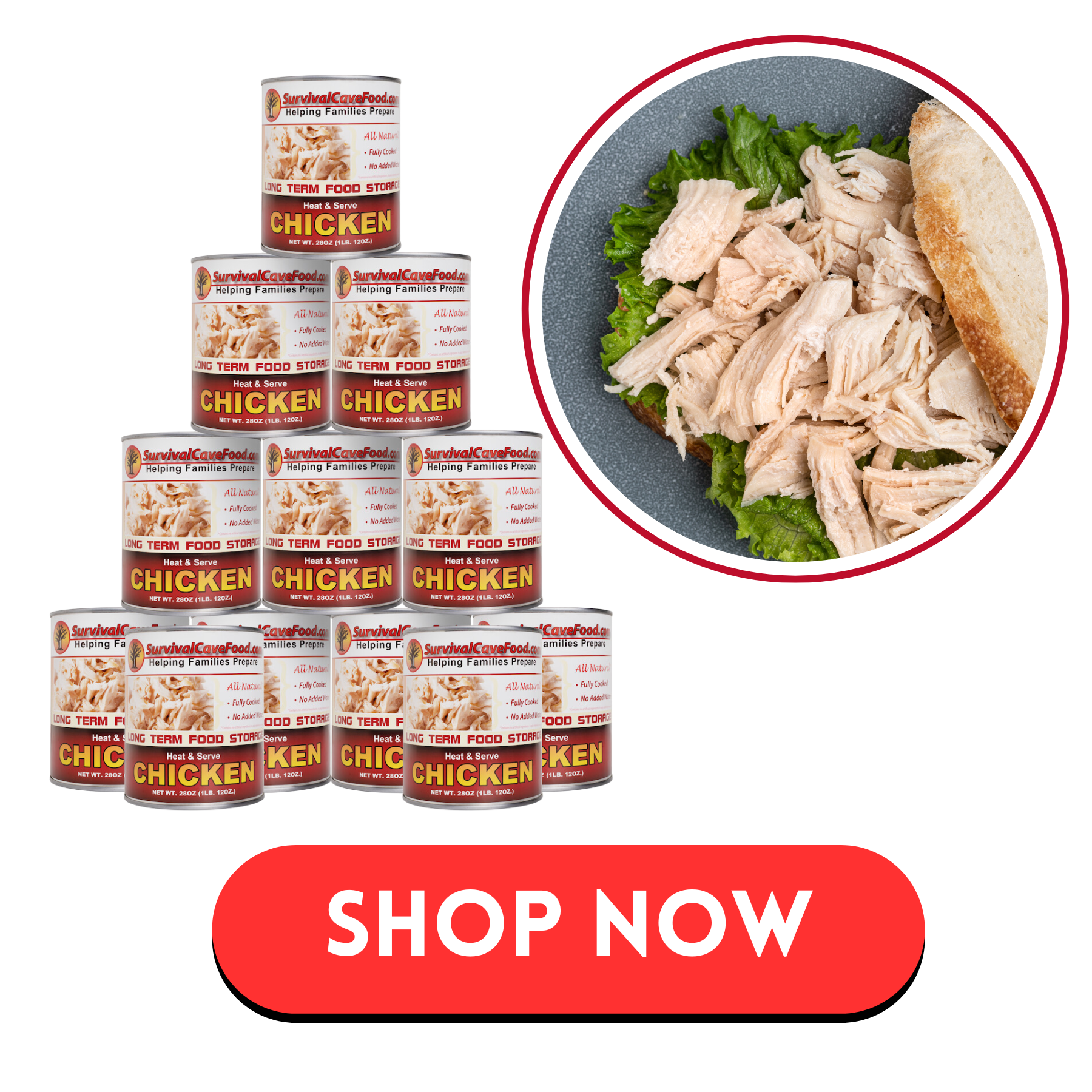 survival cave food canned chicken meat